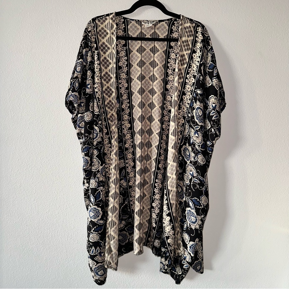 gypsy love open front longline mixed print floral kimono